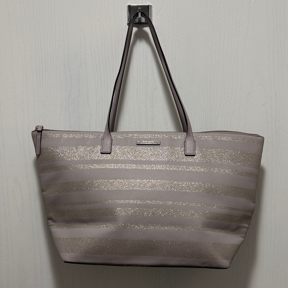 kate spade haven lane hani glitter striped lavender tote